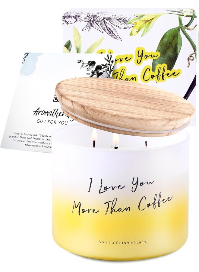 T&H Vanilla Caramel Latte 3 Wick Candle Scented | I Love You More Than Coffee Candle | Quote Candles for Home Scented | Coffee Scented Candles Stress Relief | Large Relaxing Aromatherapy Soy Candles 16 Oz - Image 5